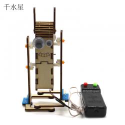 DIY线控大眼睛机器人(木质) 电动遥控玩具 齿轮传动DIY科技小制作