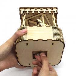 diy创意手工拼装木质发条式八音盒摆件拼装模型音乐盒旋转木马一号