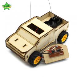 遥控皮卡车 儿童创意玩具diy木质手工组装小发明电动模型车材料包