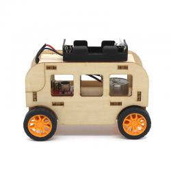 声控巴士车1号男孩手工拼装小汽车公交车模型diy木质马达电动玩具