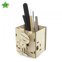 跳舞小兔子笔筒1号手工工具收纳盒木板拼装diy科技小制作创客玩具