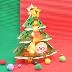 圣诞树1号(彩色)跨境圣诞节木质挂件圣诞老人雪人LED灯木制礼品