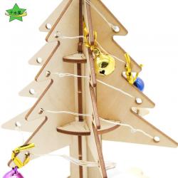 千水星手工木质可涂鸦带灯圣诞树模型diy材料包节日装饰木质摆件