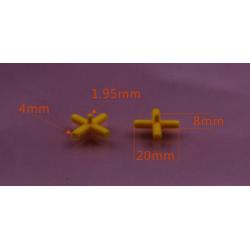 2厘米X2厘米四通管(内孔2mm)黄色1个